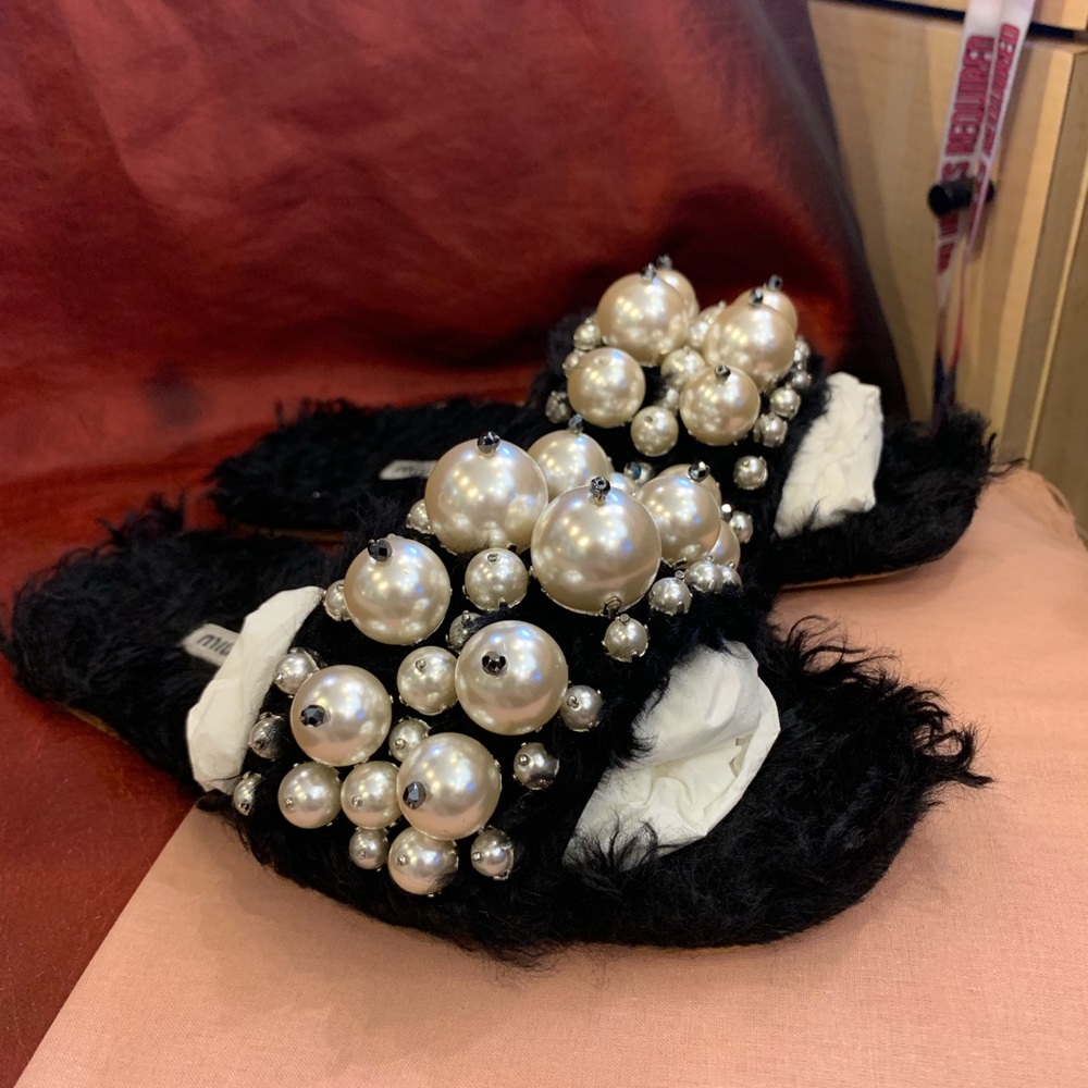 Authentic Miu Miu black beaded sandals